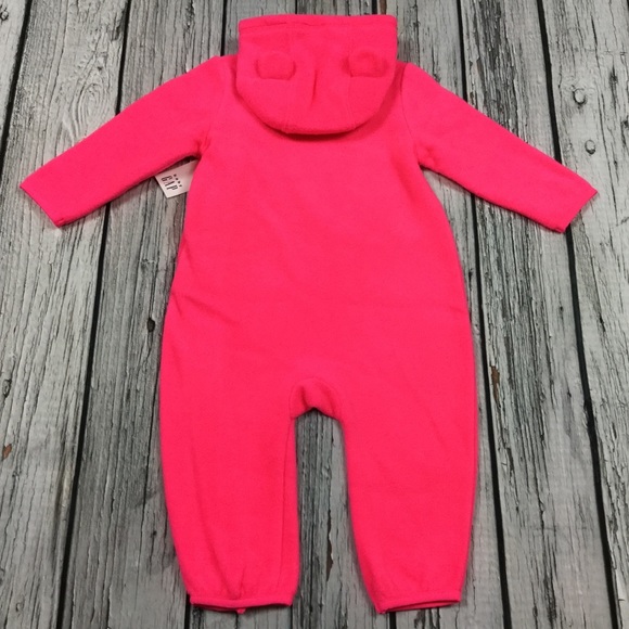 Gap Girl 3 6 M Bright Pink Fleece Romper Jumpsuit - Picture 4 of 5